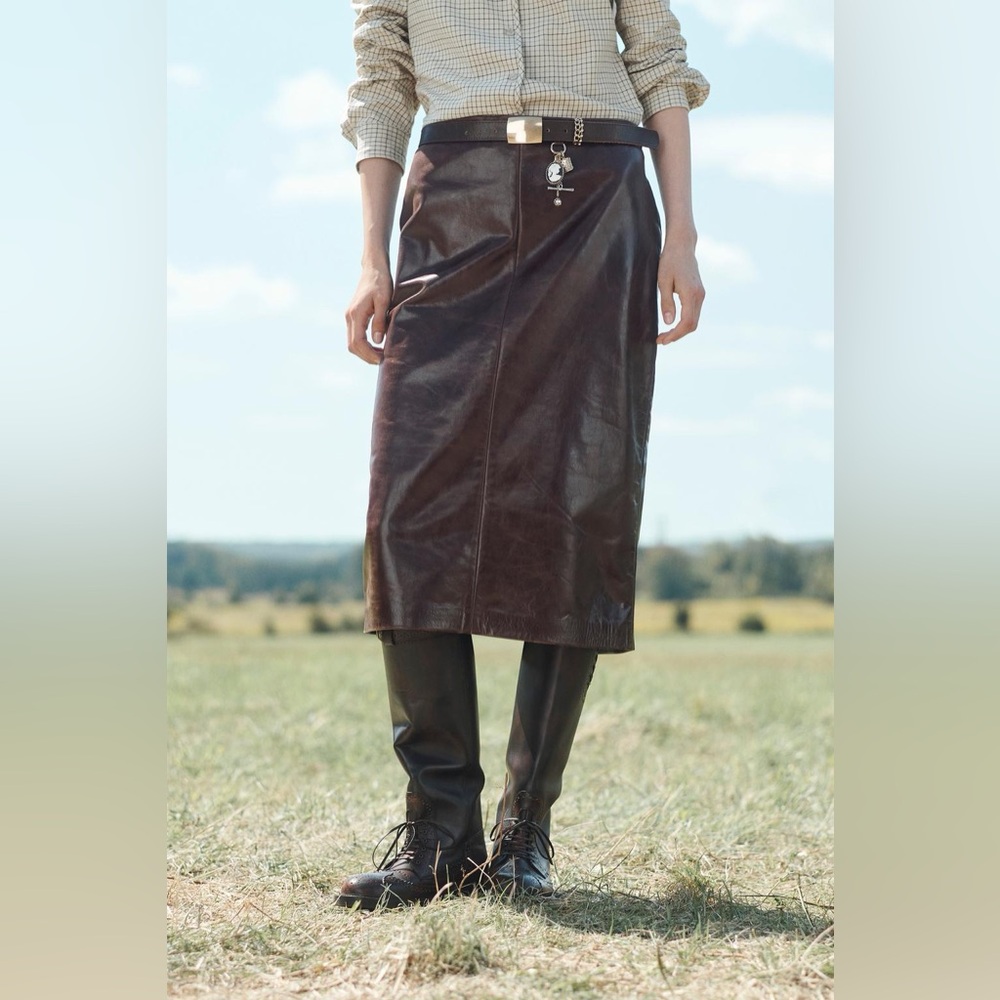 Zara studio Elegant Brown natural Leather Skirt